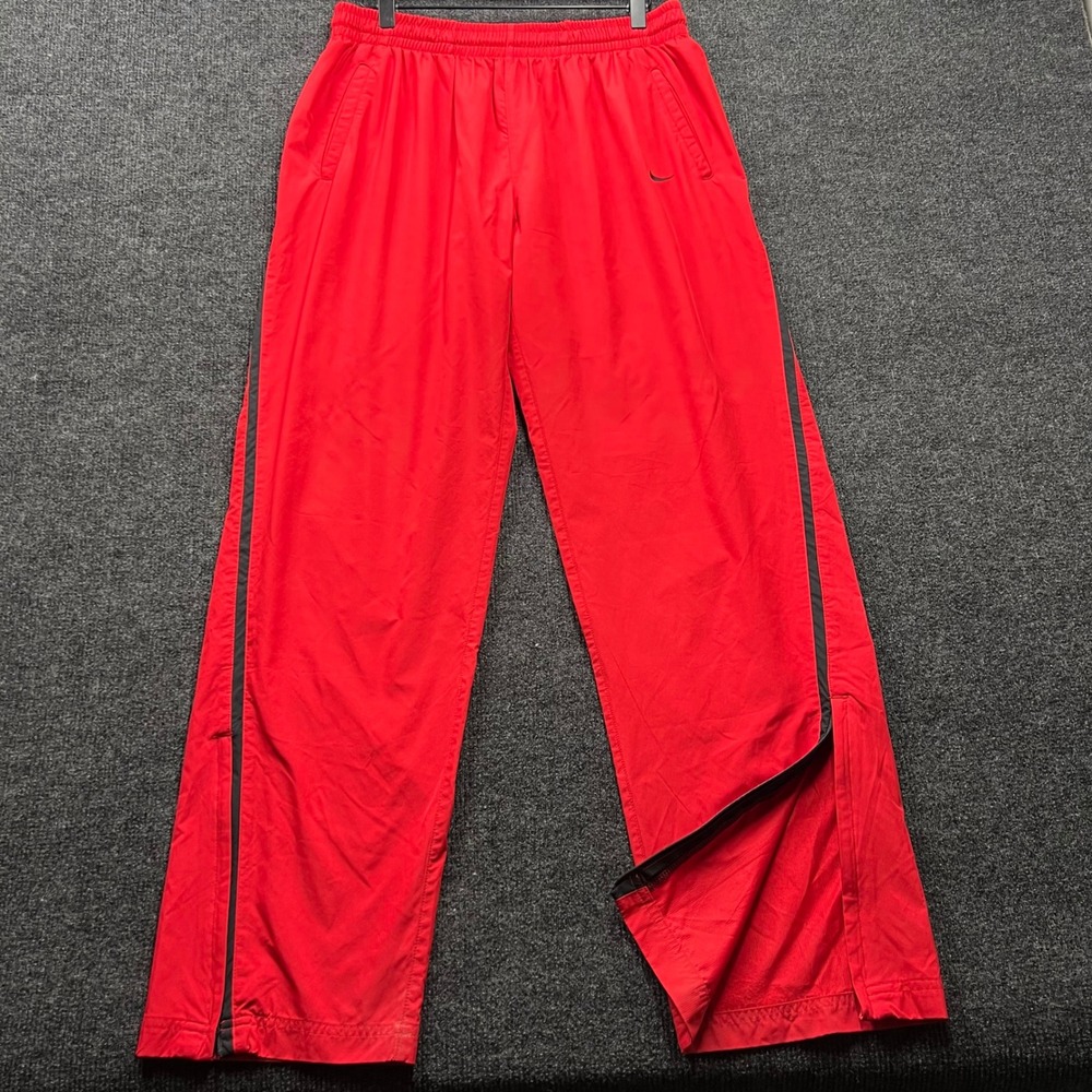 Vintage Nike Team Fit Storm Track Pants Mens Red Athletic Swoosh Windbreaker Zip